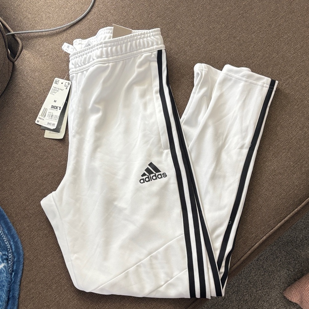 adidas White Joggers with Black Three-Stripes